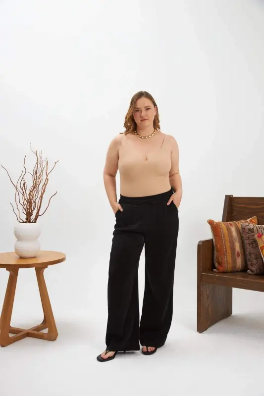 Plus Size Elastic Waist Black Pants - 5