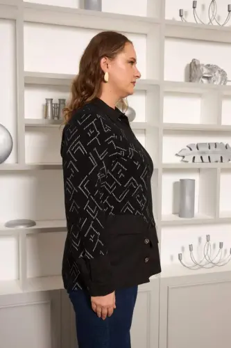 Plus Size Embellished Blouse Black - 3