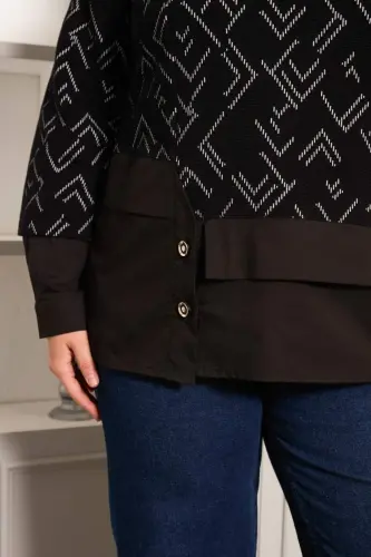 Plus Size Embellished Blouse Black - 4