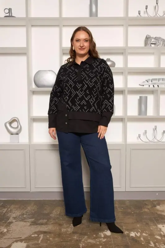 Plus Size Embellished Blouse Black - 7