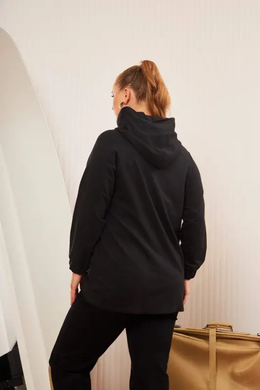 Plus Size Embellished Lace-up Corduroy Sweatshirt Black - 8