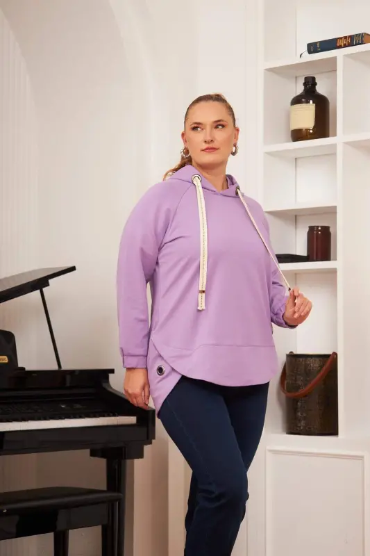 Plus Size Embellished Lace-up Corduroy Sweatshirt Lilac - 12