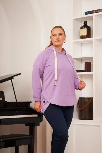 Plus Size Embellished Lace-up Corduroy Sweatshirt Lilac - 1
