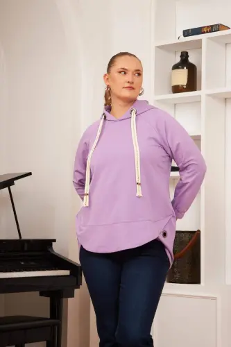 Plus Size Embellished Lace-up Corduroy Sweatshirt Lilac - 4