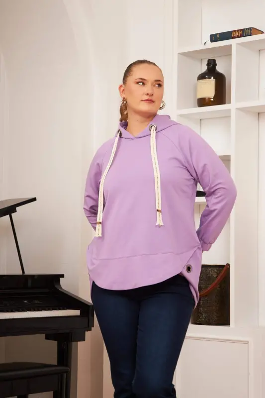 Plus Size Embellished Lace-up Corduroy Sweatshirt Lilac - 4
