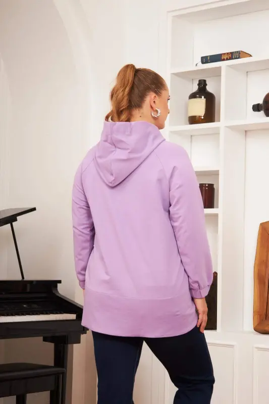 Plus Size Embellished Lace-up Corduroy Sweatshirt Lilac - 7