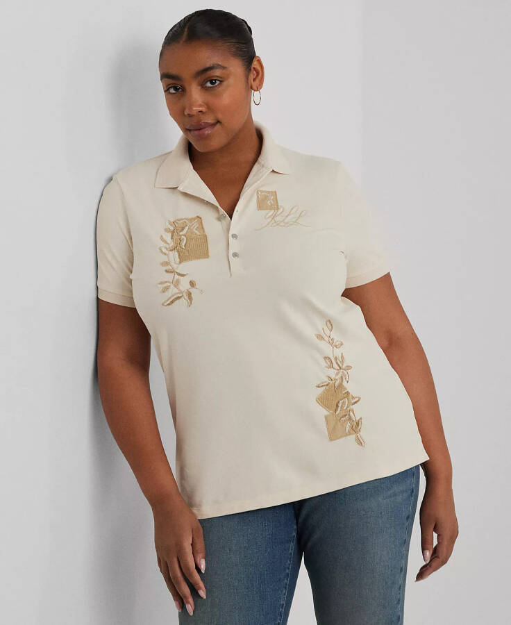 Plus Size Embroidered Polo Shirt Winter Cream - 1