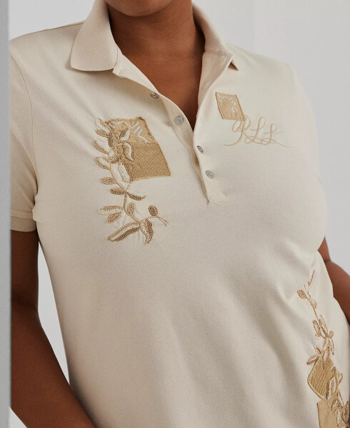 Plus Size Embroidered Polo Shirt Winter Cream - 3