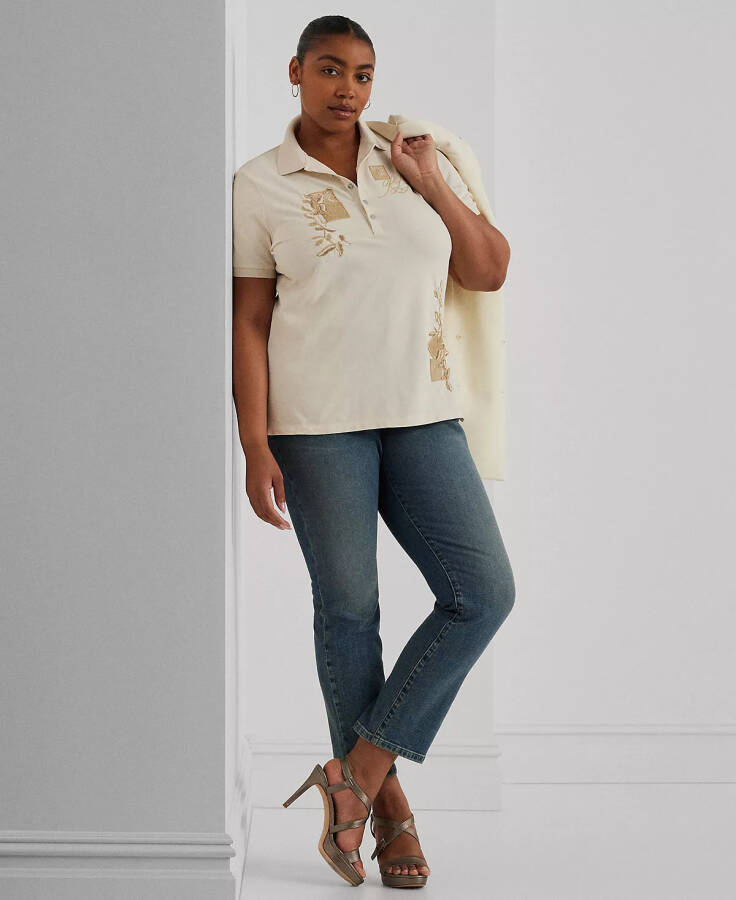 Plus Size Embroidered Polo Shirt Winter Cream - 4