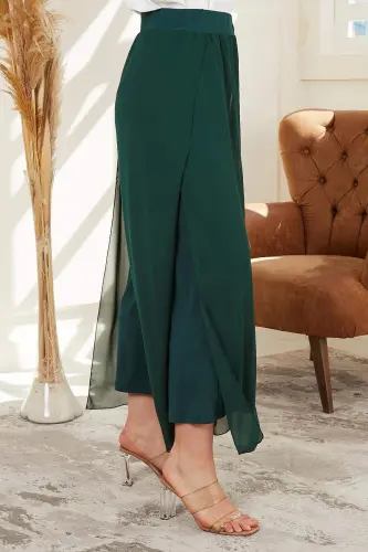 Plus Size Emerald Chiffon Pants with Elastic Waist - 3