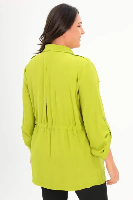 Plus Size Epaulet Shoulder Pockets Flap Olive Trench Coat - 5