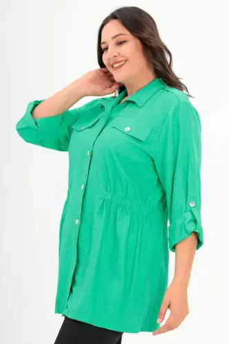 Plus Size Epaulette Pocket Flap Green Trench Coat - 3