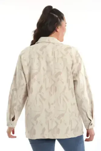 Plus Size Faux Button Jacquard Beige Blazer - 8