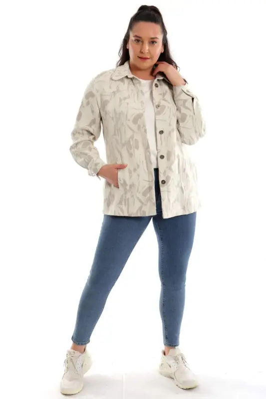 Plus Size Faux Button Jacquard Mink Jacket - 4