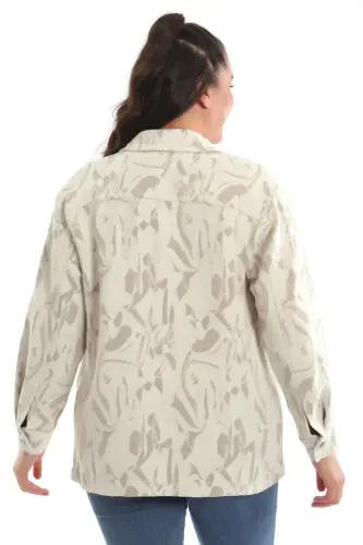 Plus Size Faux Button Jacquard Mink Jacket - 5