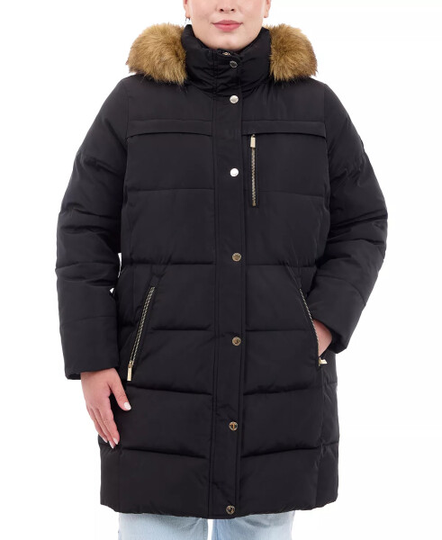 Plus Size Faux-Fur-Trim Hooded Puffer Coat, Created for Modazone Black - 1