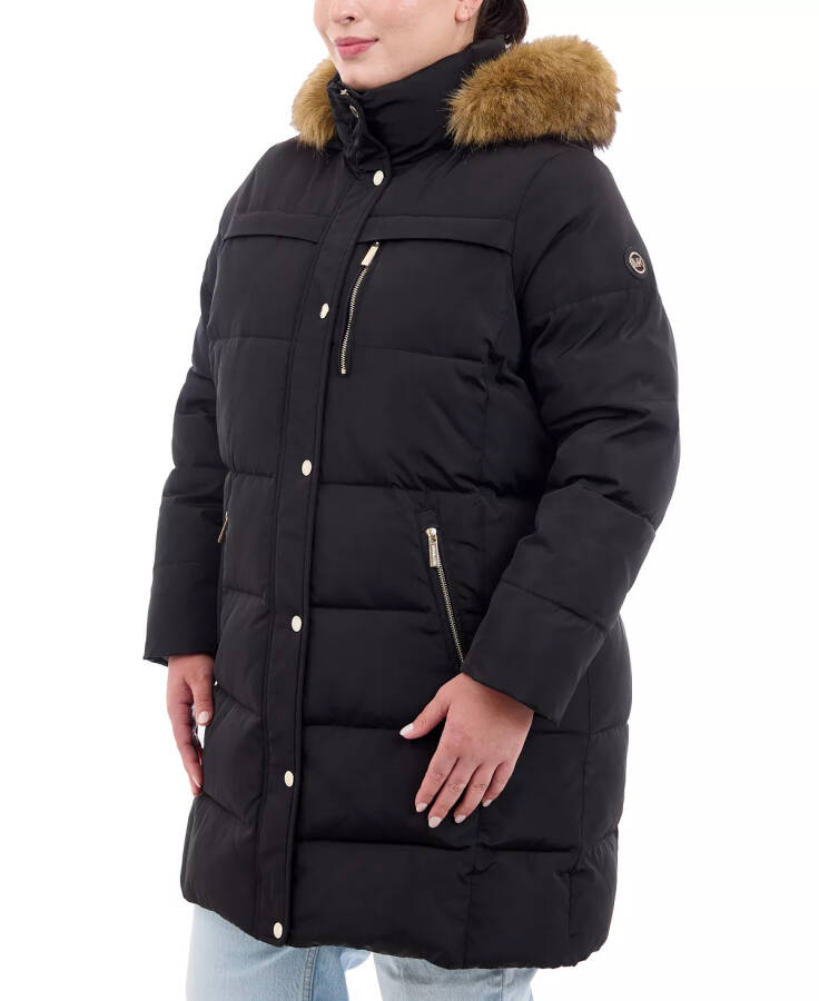 Plus Size Faux-Fur-Trim Hooded Puffer Coat, Created for Modazone Black - 3