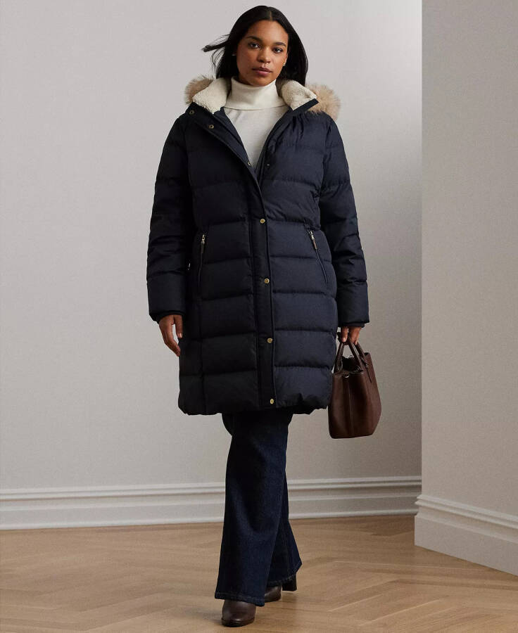 Plus Size Faux-Fur-Trim Hooded Puffer Coat, Dk Navy - 5