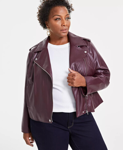 Plus Size Faux-Leather Moto Jacket, Created for Modazone Port - 1