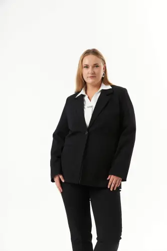 Plus Size Filet Pocket Lined Jacket Black - 1