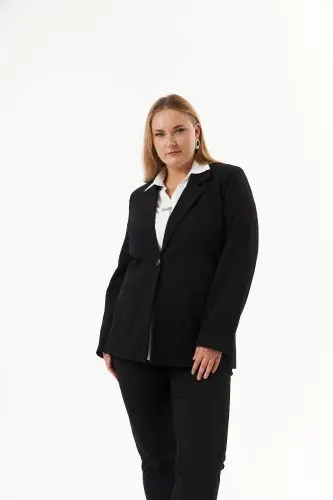 Plus Size Filet Pocket Lined Jacket Black - BÜYÜKBEDENIZ (1)