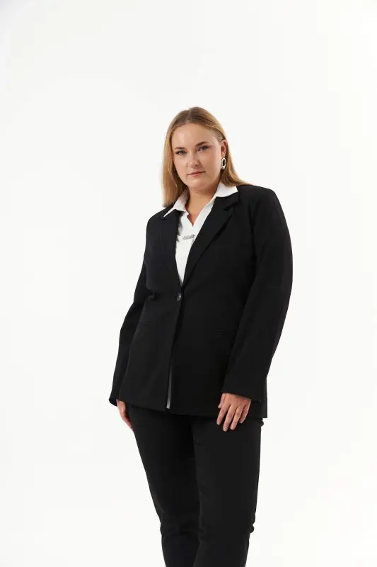 Plus Size Filet Pocket Lined Jacket Black - 2