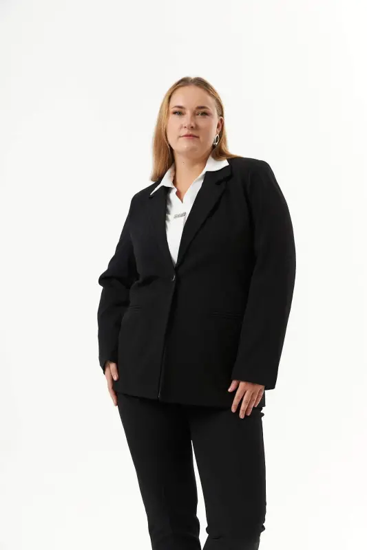 Plus Size Filet Pocket Lined Jacket Black - 3