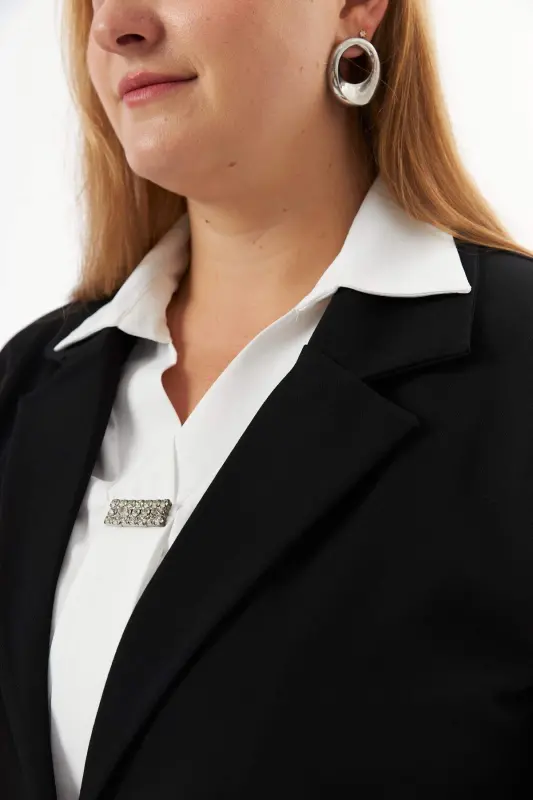 Plus Size Filet Pocket Lined Jacket Black - 4