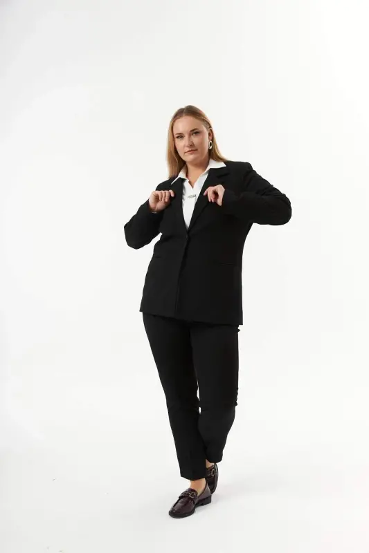 Plus Size Filet Pocket Lined Jacket Black - 5