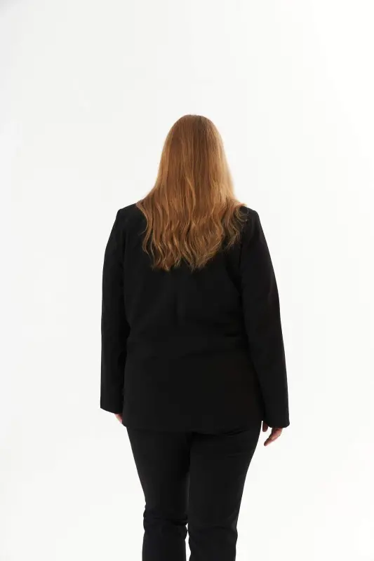 Plus Size Filet Pocket Lined Jacket Black - 6