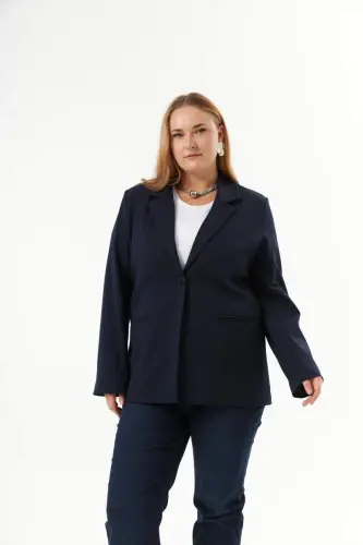 Plus Size Fillet Pocket Lined Jacket Navy Blue - 1