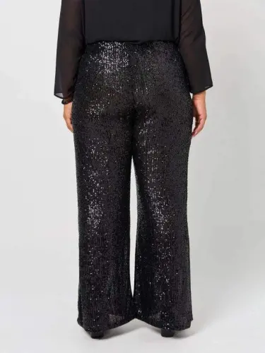 Plus Size Flared Sequin Black Pants with Elastic Waist (40–62) - 2