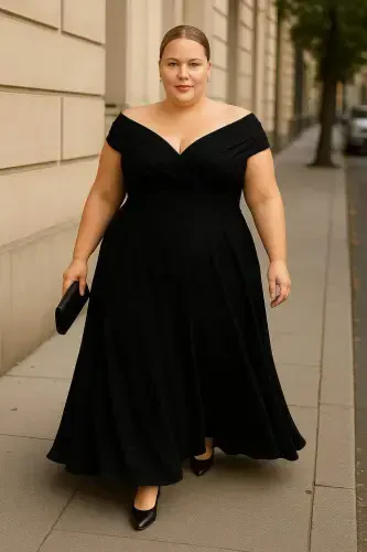 Plus Size Flexible and Lycra Boat Neck Long Evening Dress ND4010 - 1