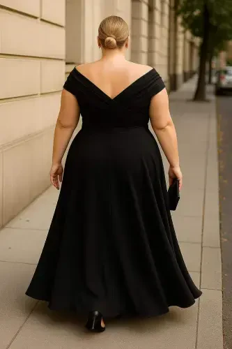 Plus Size Flexible and Lycra Boat Neck Long Evening Dress ND4010 - 3