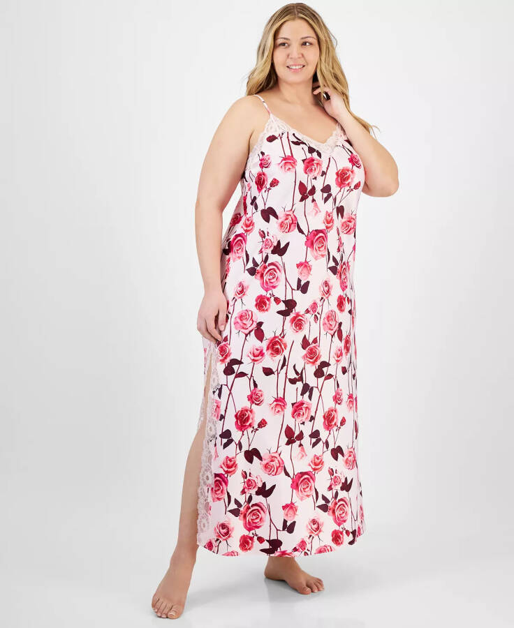 Plus Size Floral Satin Nightgown, Exclusively at Modazone Falling Roses - 1