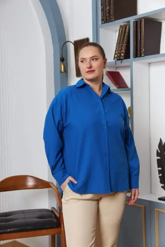 Plus Size Flowy Long Sleeve Shirt Blue - 8