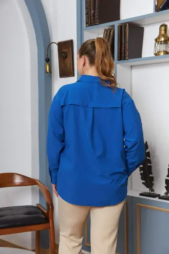 Plus Size Flowy Long Sleeve Shirt Blue - 6