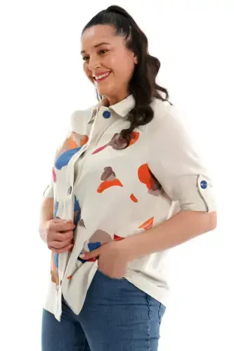 Plus Size Front-Leaf-Printed Coat Sax - 5