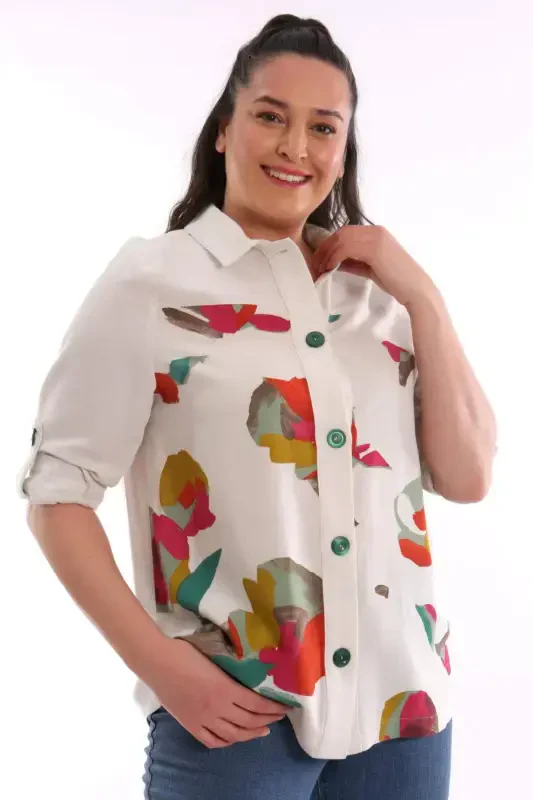 Plus Size Front Leaf Printed Jacket Green - 1