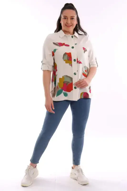 Plus Size Front Leaf Printed Jacket Green - 2