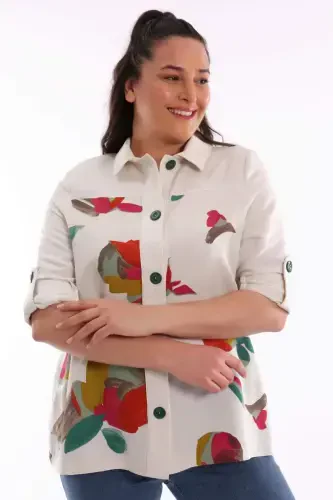 Plus Size Front Leaf Printed Jacket Green - 4