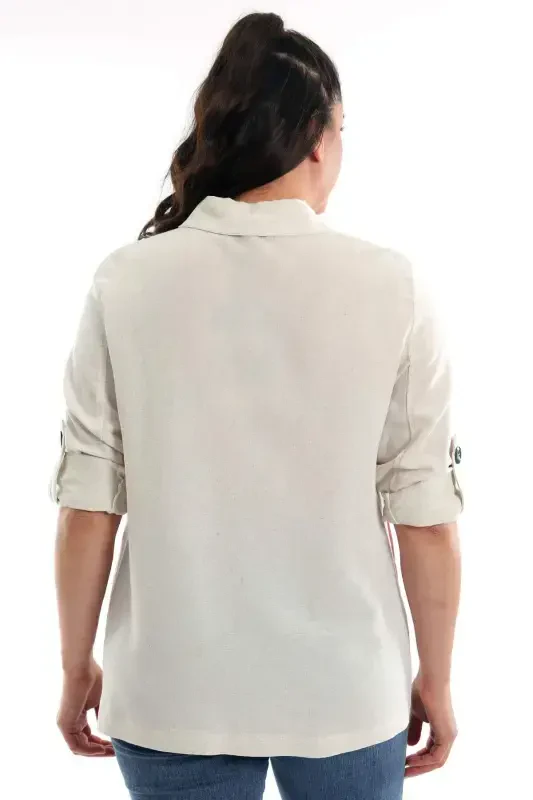 Plus Size Front Leaf Printed Jacket Green - 5