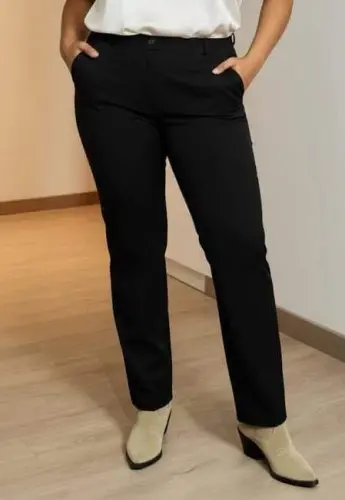 Plus Size Gabardine Pants Black with Slit Detail - 1