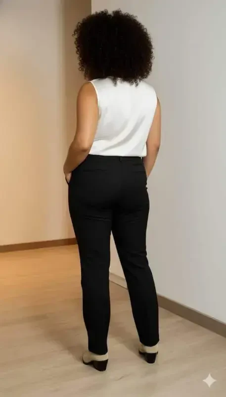 Plus Size Gabardine Pants Black with Slit Detail - 5