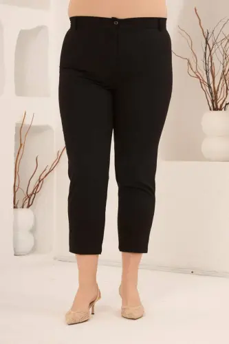 Plus Size Gabardine Pants Black with Slit Detail - 1