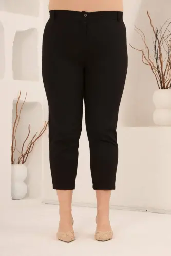Plus Size Gabardine Pants Black with Slit Detail - 3