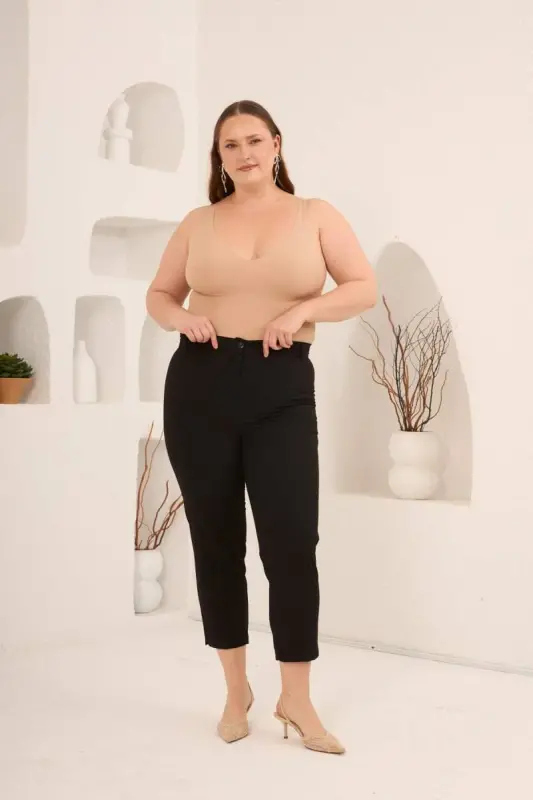 Plus Size Gabardine Pants Black with Slit Detail - 5