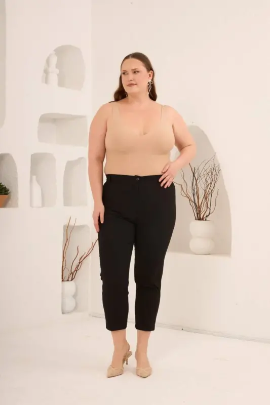 Plus Size Gabardine Pants Black with Slit Detail - 6