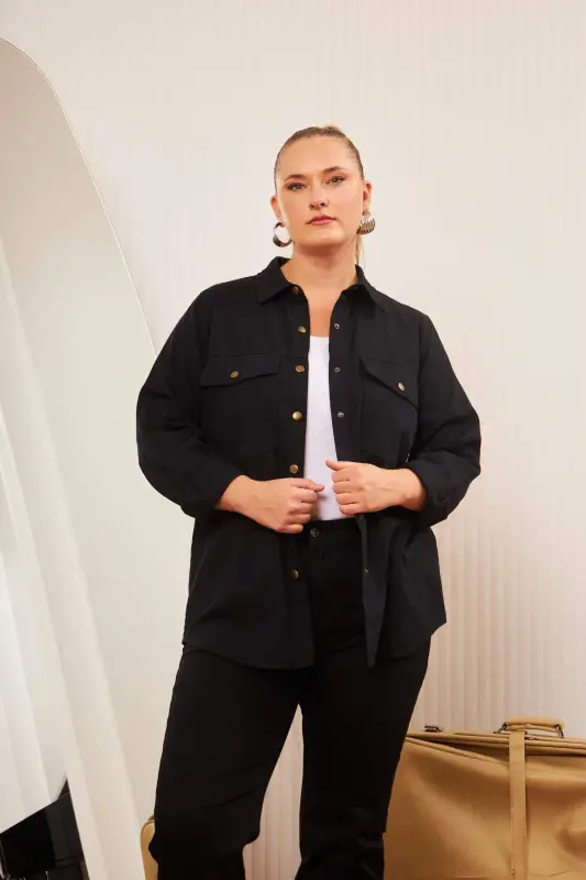 Plus Size Gabardine Shirt Black - 1