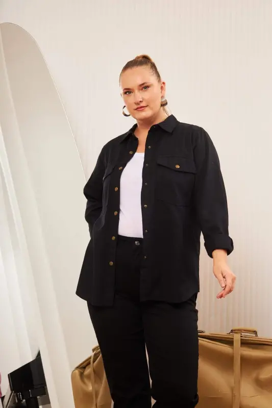 Plus Size Gabardine Shirt Black - 4